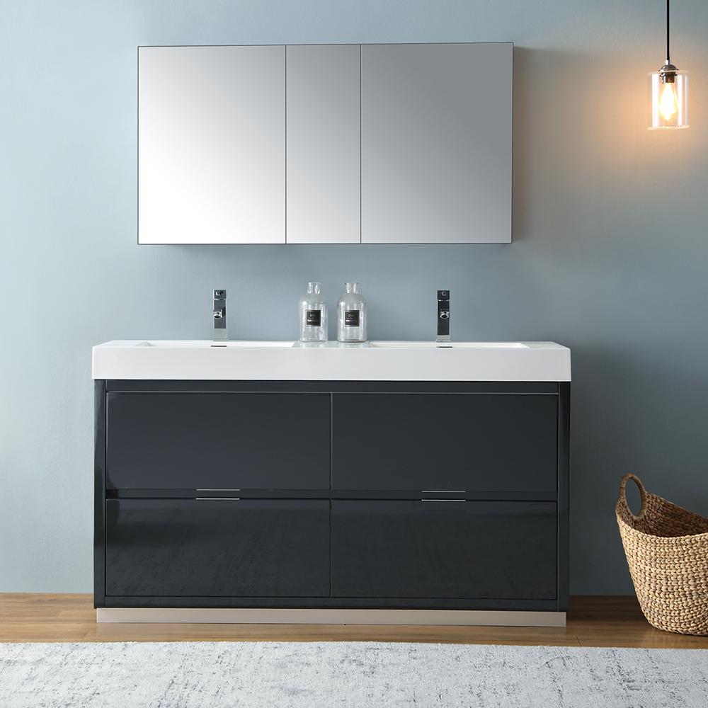 Fresca Valencia 60" Free Standing Double Sink Modern Bathroom Vanity w/ Medicine Cabinet Vanity Fresca 