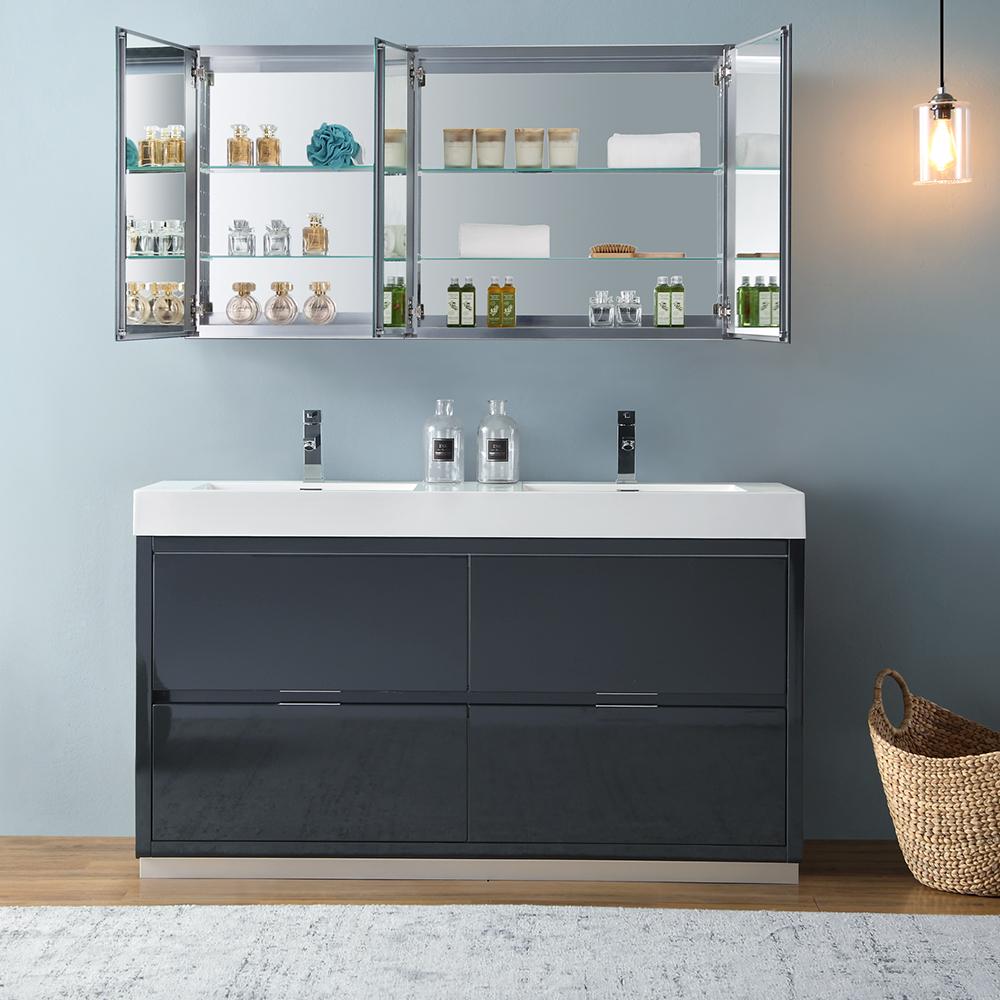Fresca Valencia 60" Free Standing Double Sink Modern Bathroom Vanity w/ Medicine Cabinet Vanity Fresca 