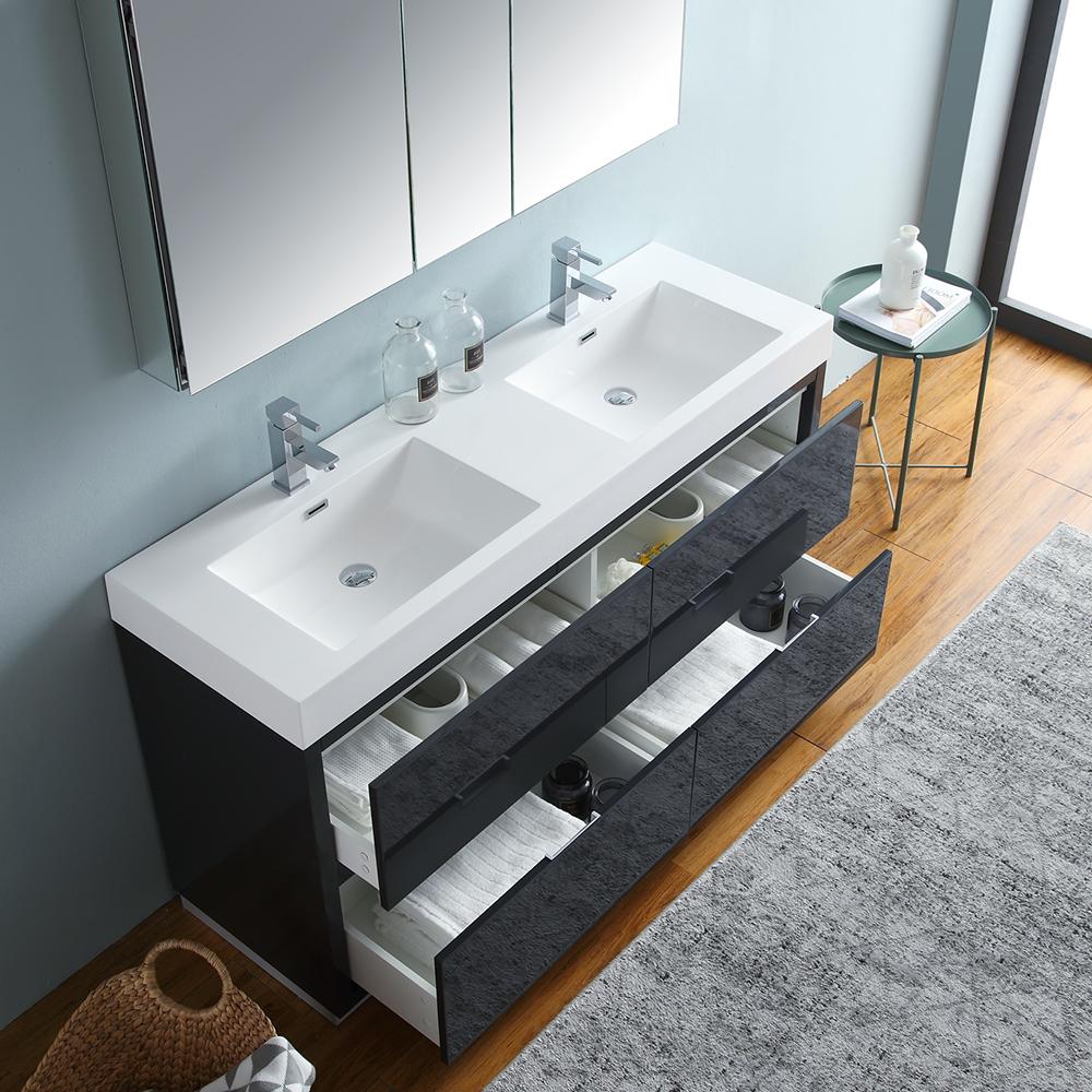 Fresca Valencia 60" Free Standing Double Sink Modern Bathroom Vanity w/ Medicine Cabinet Vanity Fresca 