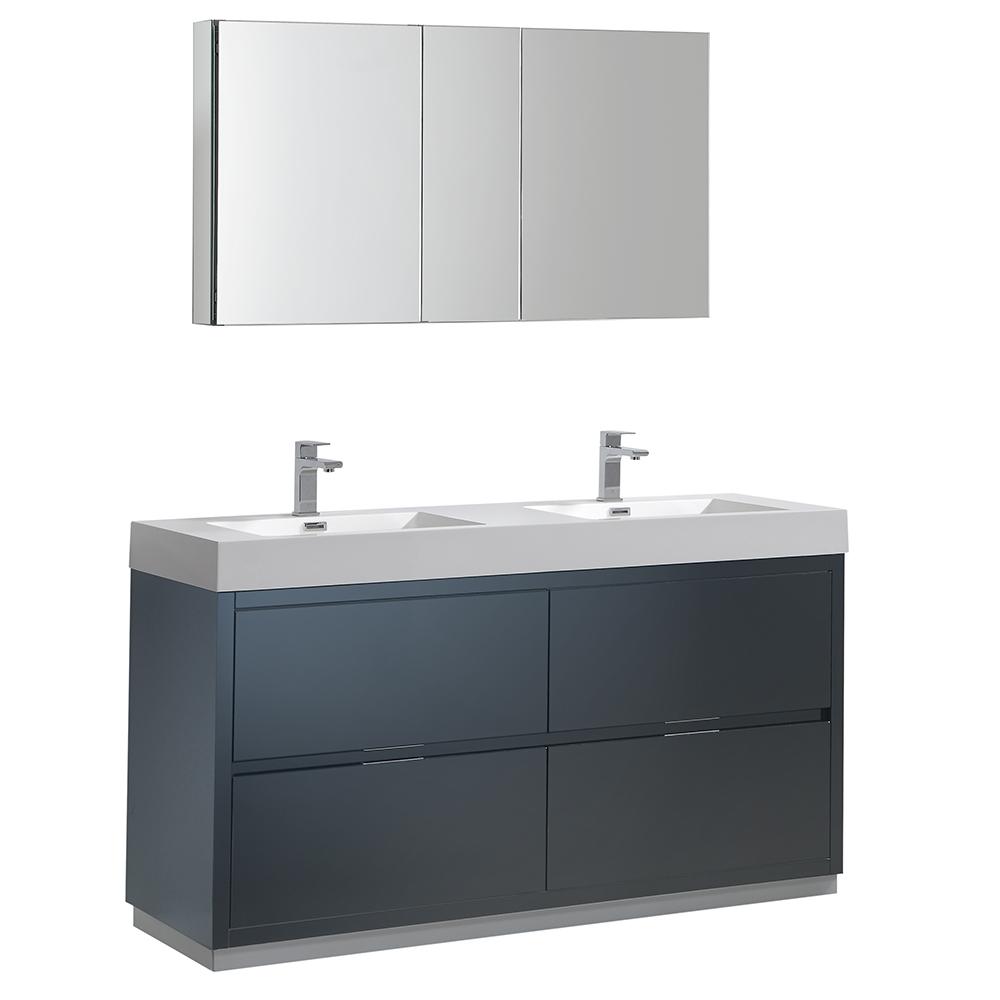 Fresca Valencia 60" Free Standing Double Sink Modern Bathroom Vanity w/ Medicine Cabinet Vanity Fresca Dark Slate Gray 