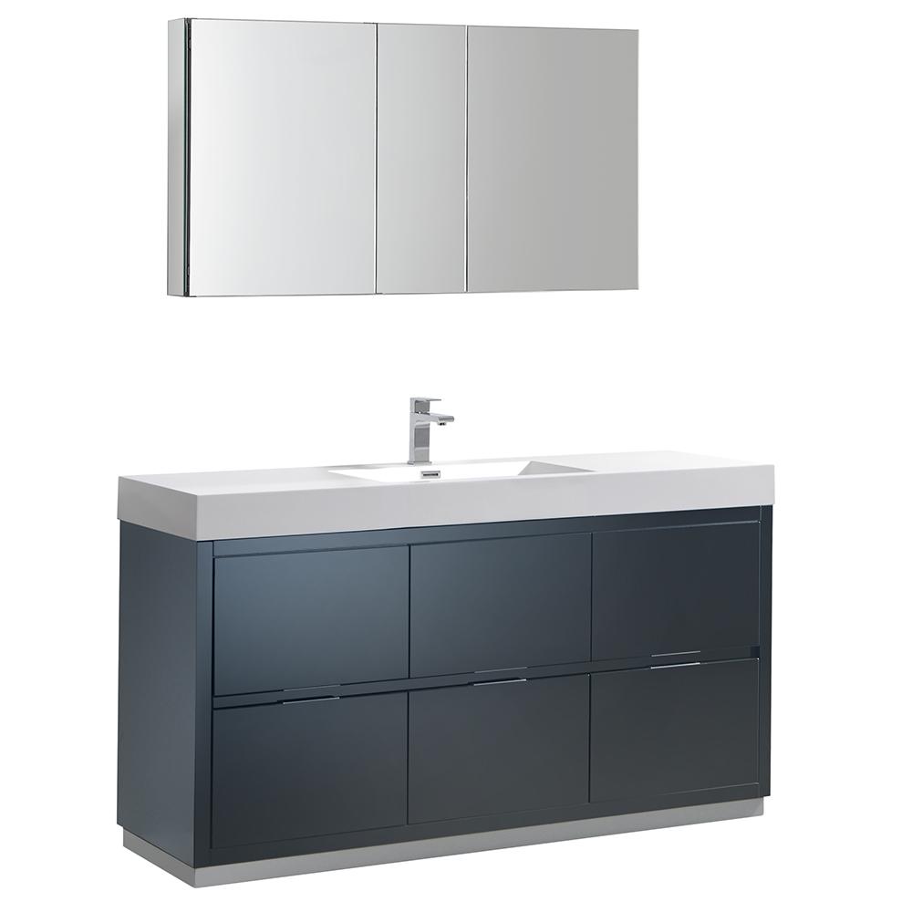 Fresca Valencia 60" Free Standing Modern Bathroom Vanity w/ Medicine Cabinet Vanity Fresca Dark Slate Gray 