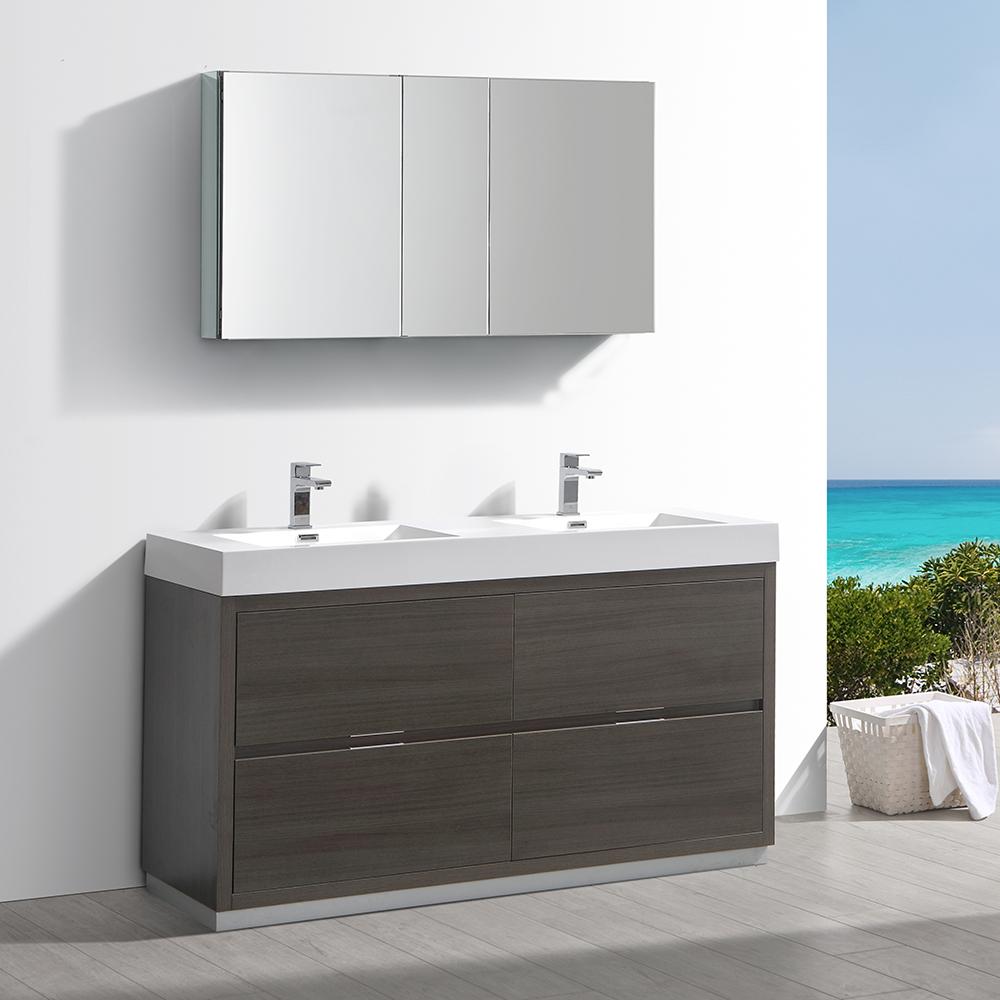 Fresca Valencia 60" Free Standing Double Sink Modern Bathroom Vanity w/ Medicine Cabinet Vanity Fresca 