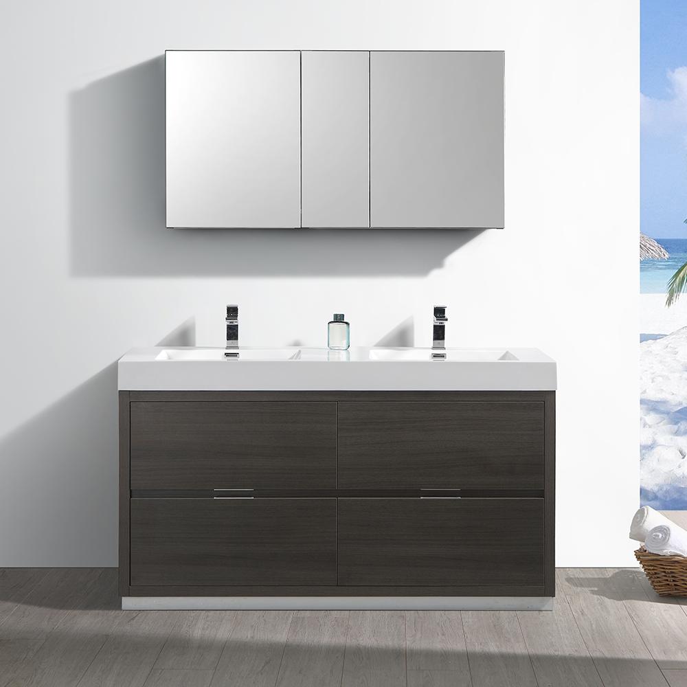 Fresca Valencia 60" Free Standing Double Sink Modern Bathroom Vanity w/ Medicine Cabinet Vanity Fresca 