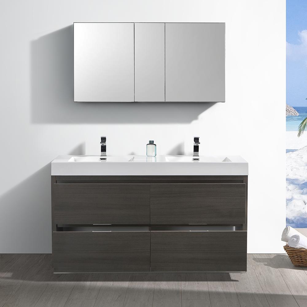 Fresca Valencia 60" Free Standing Double Sink Modern Bathroom Vanity w/ Medicine Cabinet Vanity Fresca 