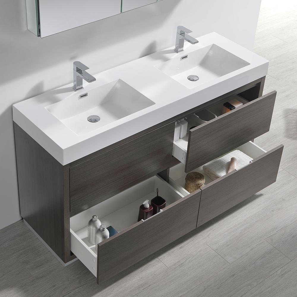 Fresca Valencia 60" Free Standing Double Sink Modern Bathroom Vanity w/ Medicine Cabinet Vanity Fresca 