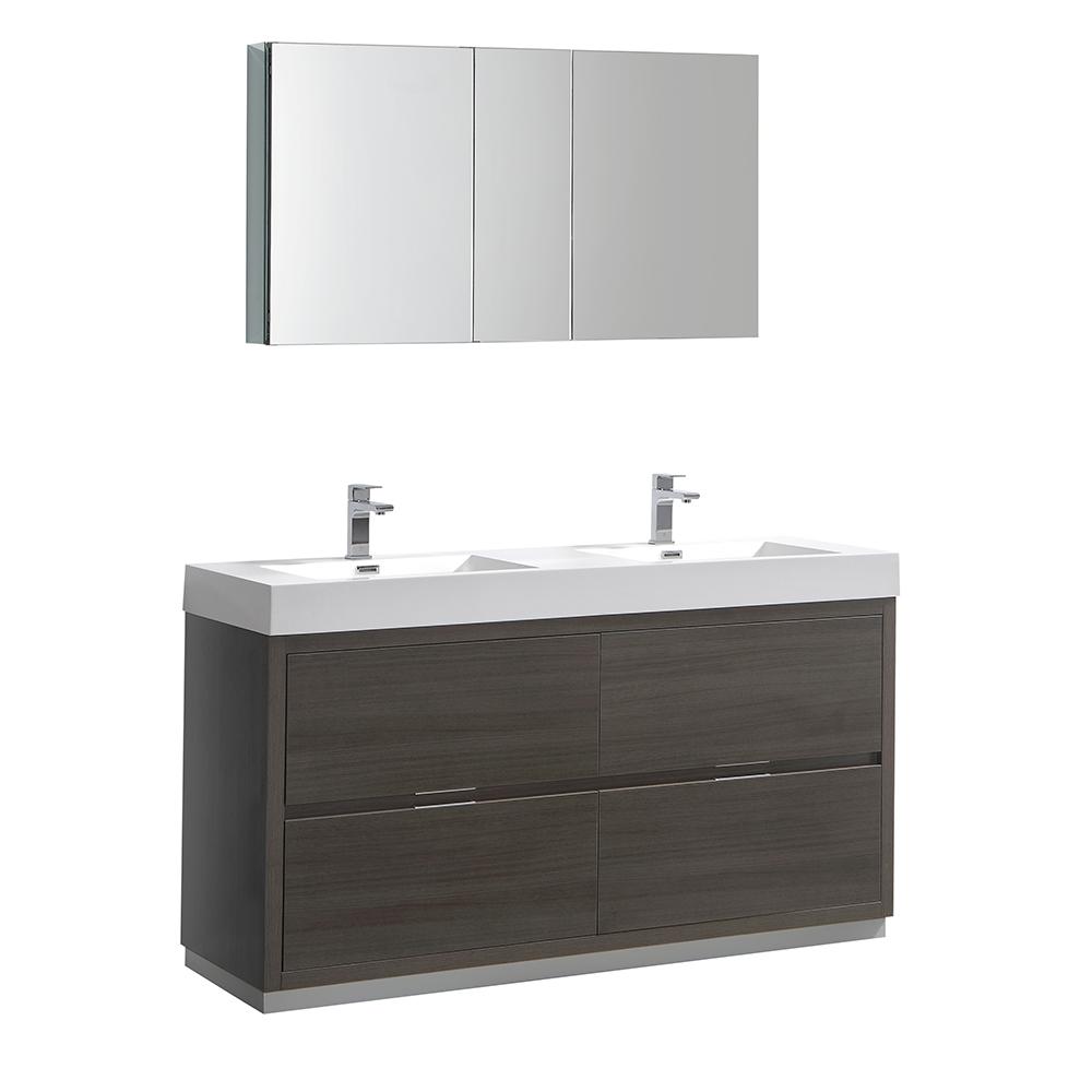 Fresca Valencia 60" Free Standing Double Sink Modern Bathroom Vanity w/ Medicine Cabinet Vanity Fresca Gray Oak 