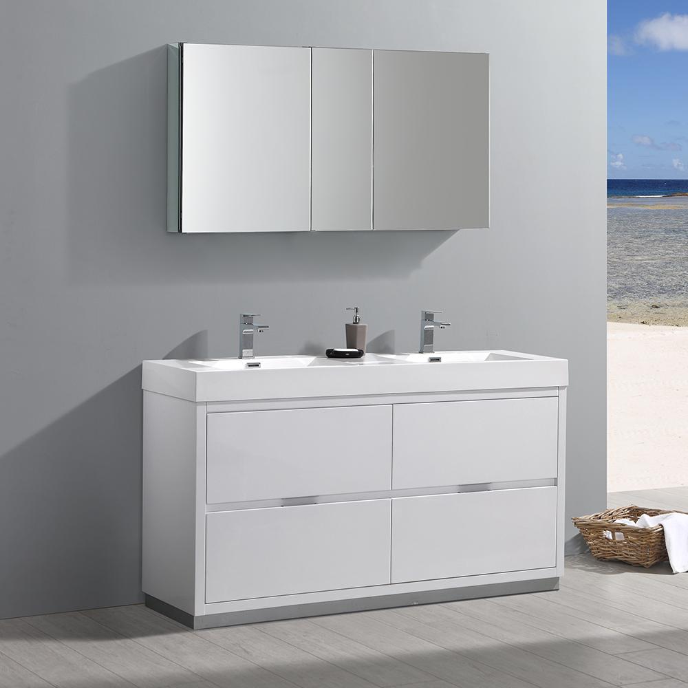 Fresca Valencia 60" Free Standing Double Sink Modern Bathroom Vanity w/ Medicine Cabinet Vanity Fresca 