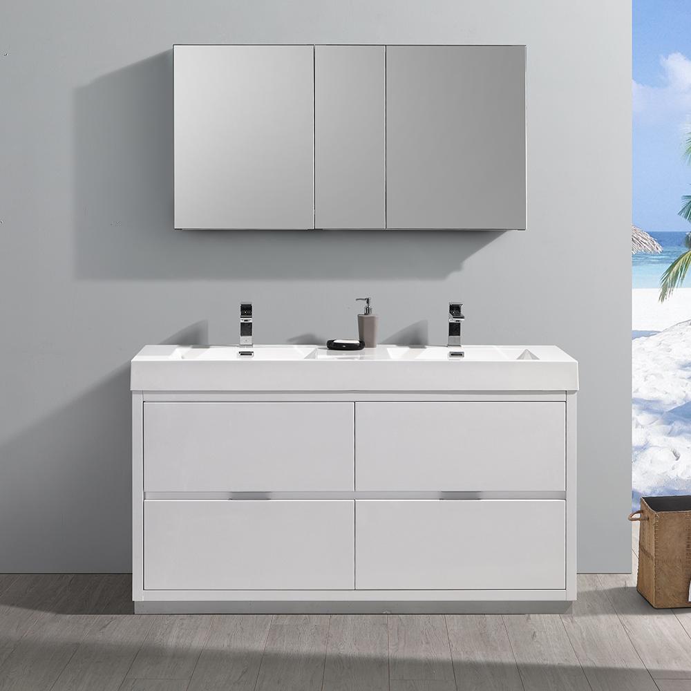 Fresca Valencia 60" Free Standing Double Sink Modern Bathroom Vanity w/ Medicine Cabinet Vanity Fresca 