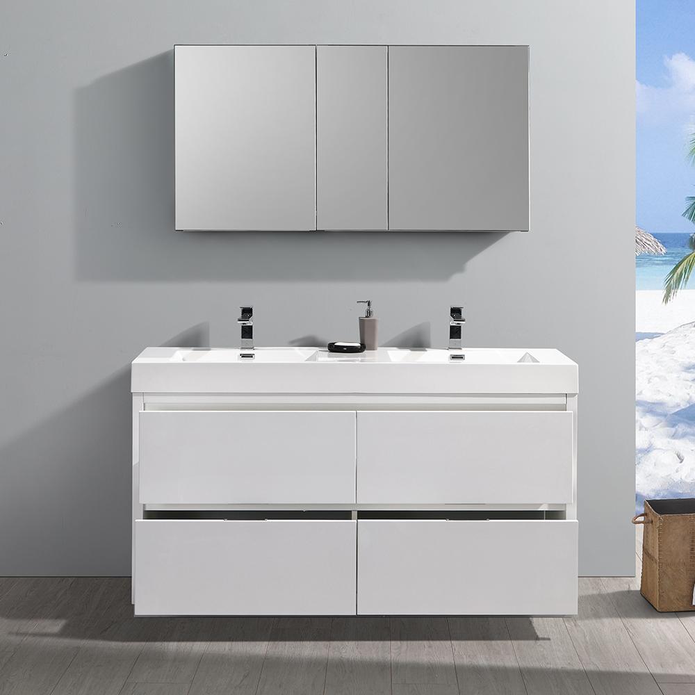 Fresca Valencia 60" Free Standing Double Sink Modern Bathroom Vanity w/ Medicine Cabinet Vanity Fresca 