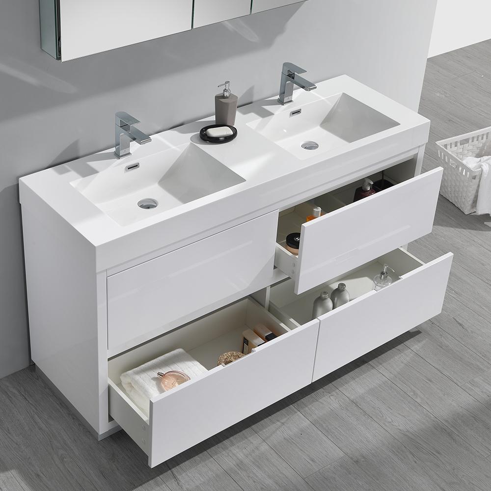 Fresca Valencia 60" Free Standing Double Sink Modern Bathroom Vanity w/ Medicine Cabinet Vanity Fresca 