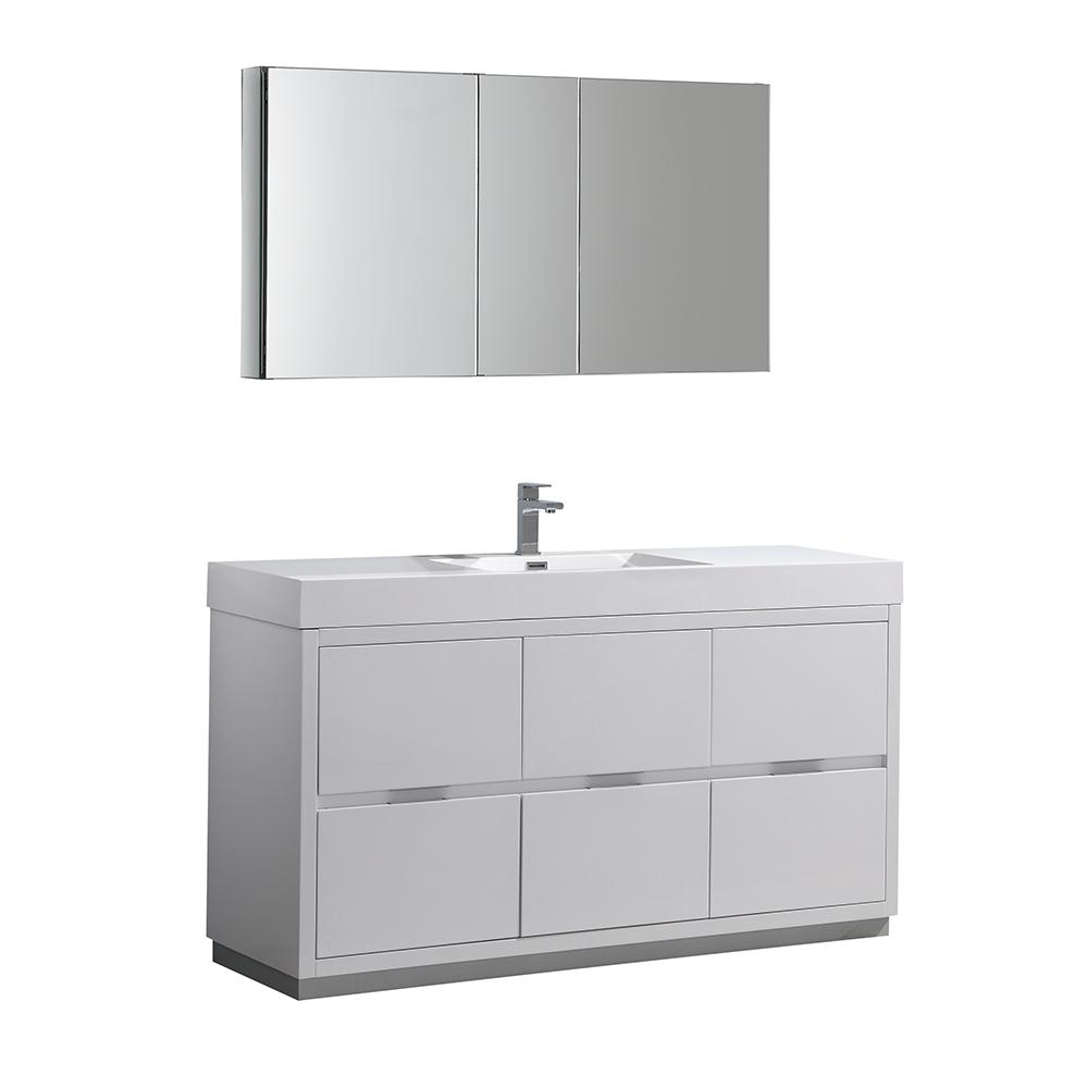 Fresca Valencia 60" Free Standing Modern Bathroom Vanity w/ Medicine Cabinet Vanity Fresca Glossy White 