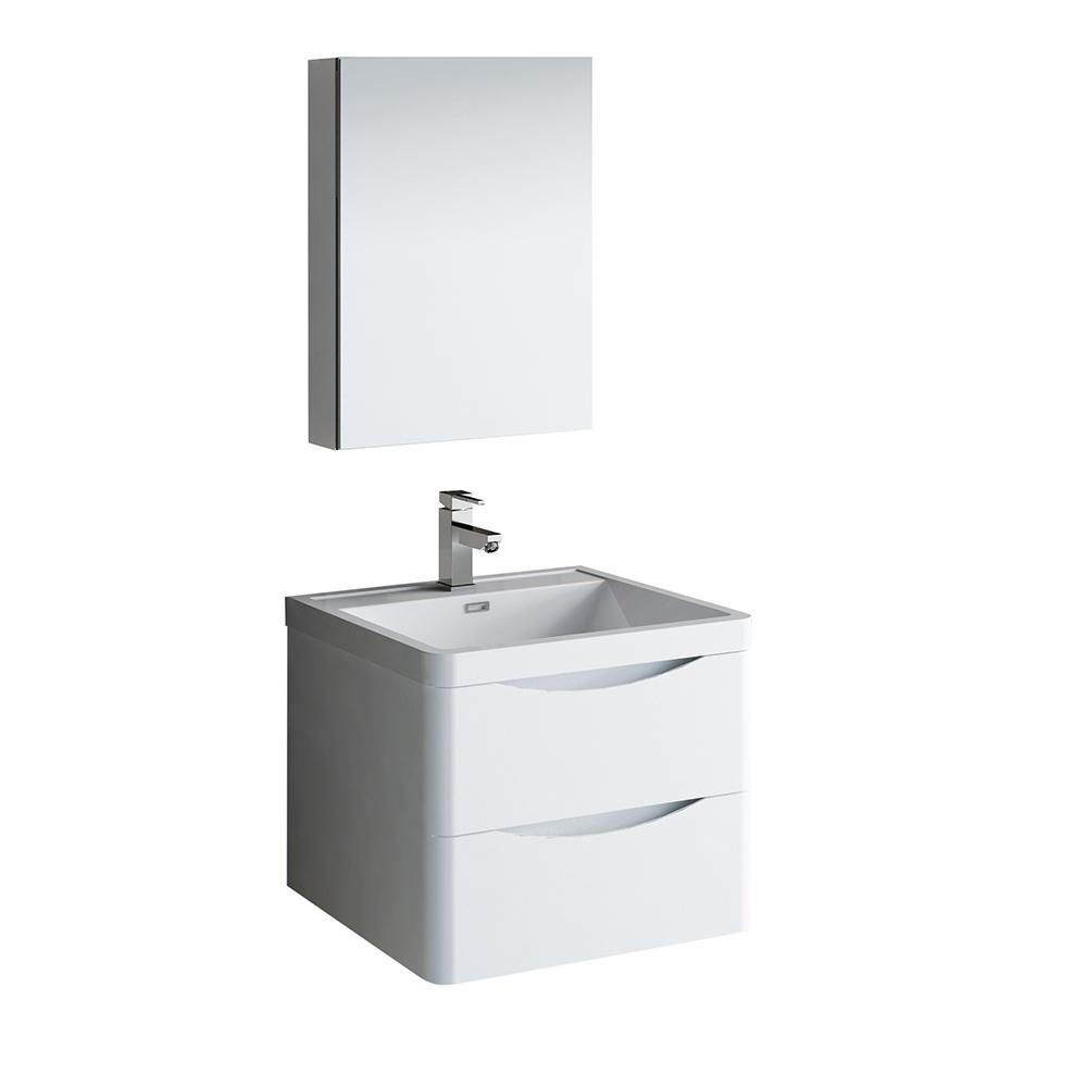 Fresca Tuscany 24" Wall Hung Modern Bathroom Vanity w/ Medicine Cabinet Vanity Fresca Glossy White 