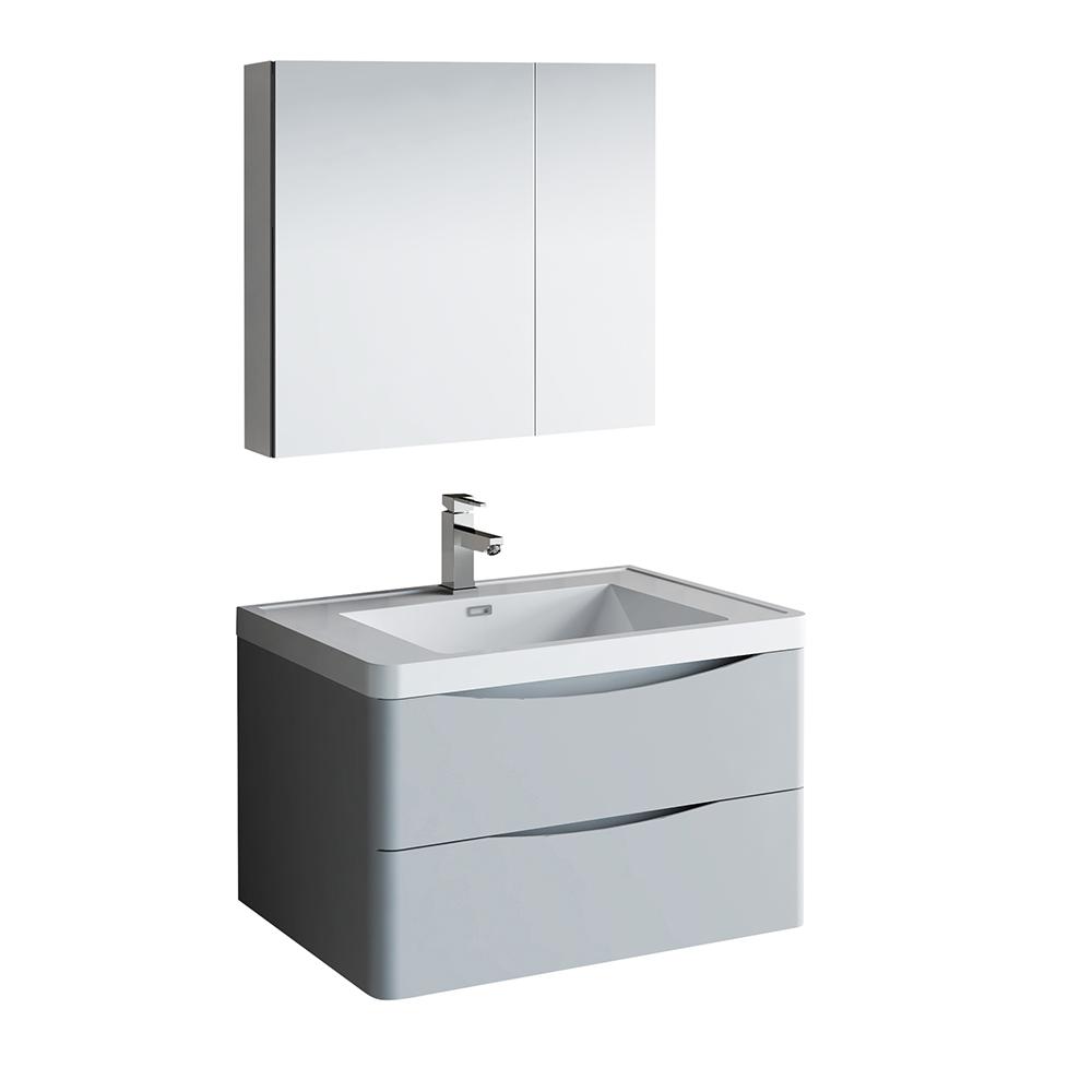 Fresca Tuscany 32" Wall Hung Modern Bathroom Vanity w/ Medicine Cabinet Vanity Fresca Glossy Gray 