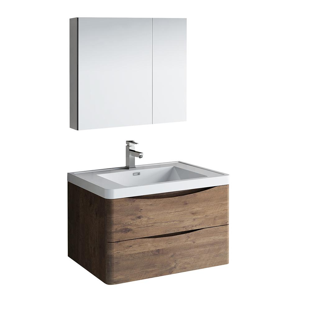 Fresca Tuscany 32" Wall Hung Modern Bathroom Vanity w/ Medicine Cabinet Vanity Fresca Rosewood 