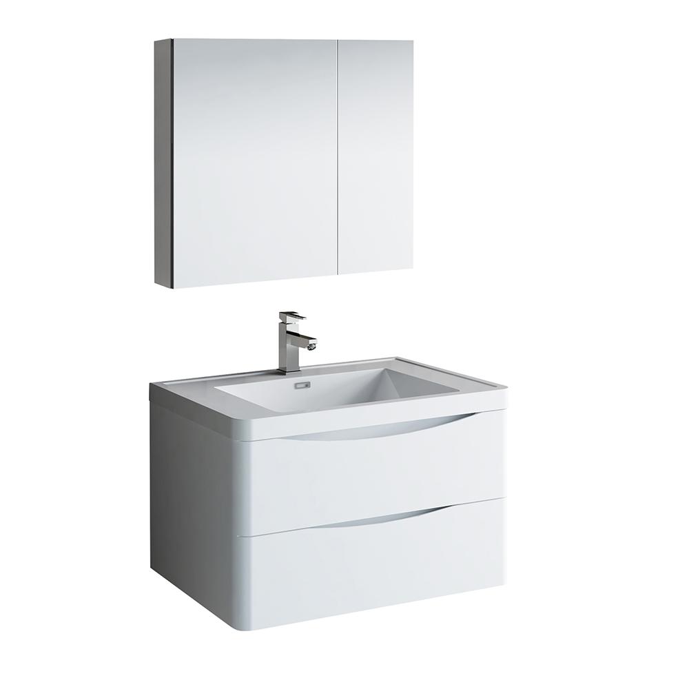 Fresca Tuscany 32" Wall Hung Modern Bathroom Vanity w/ Medicine Cabinet Vanity Fresca Glossy White 