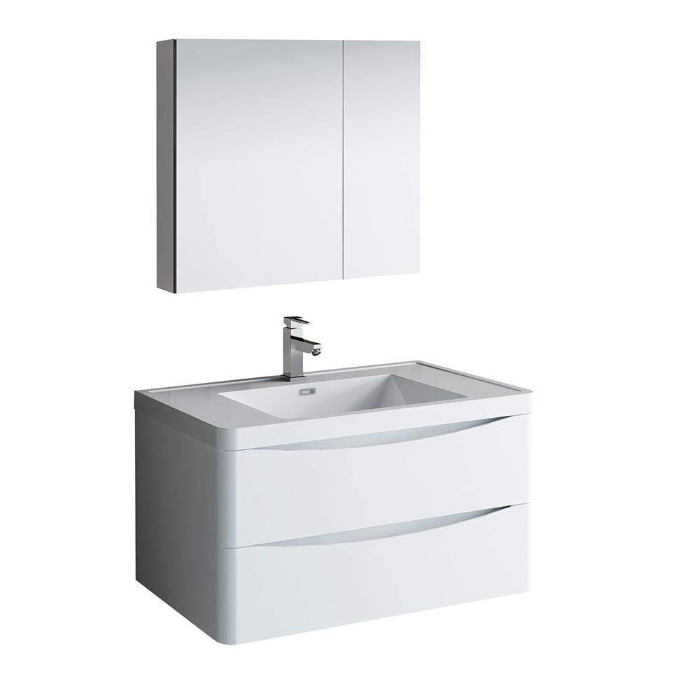 Fresca Tuscany 36" Wall Hung Modern Bathroom Vanity w/ Medicine Cabinet Vanity Fresca Glossy White 