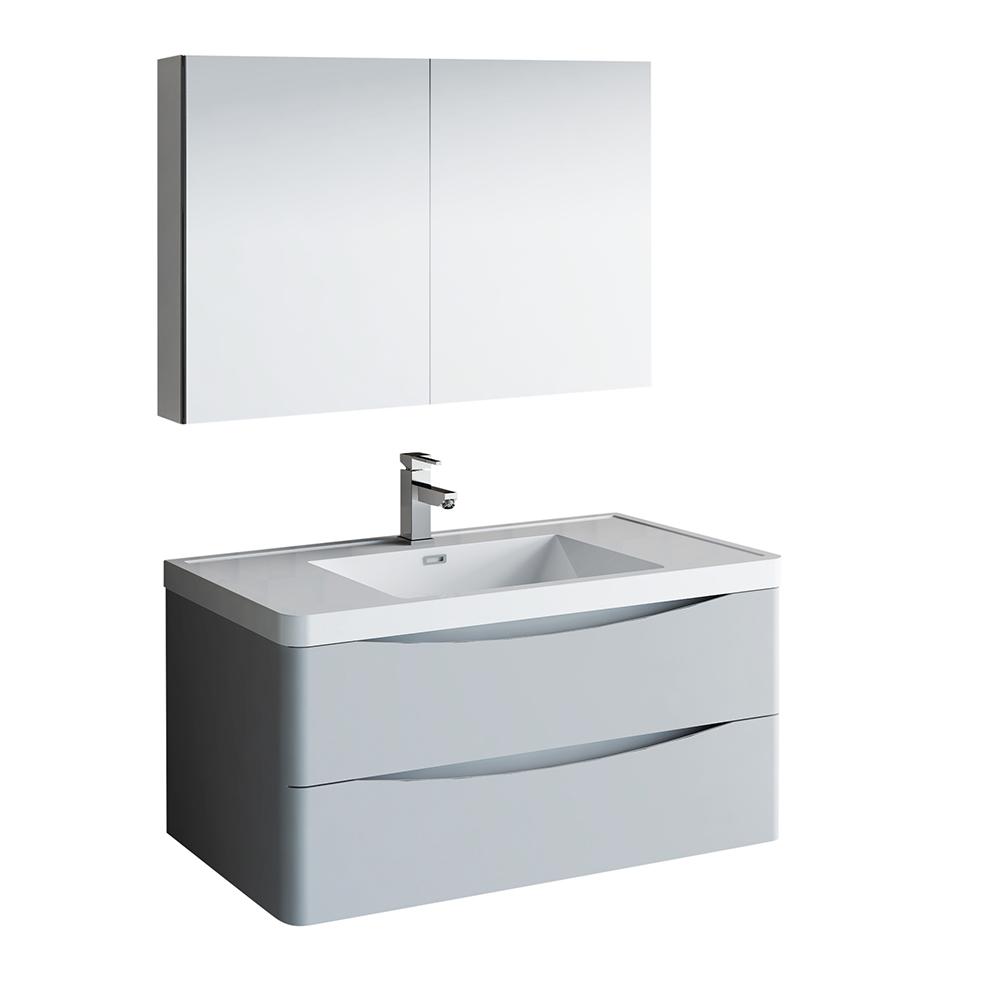 Fresca Tuscany 40" Wall Hung Modern Bathroom Vanity w/ Medicine Cabinet Vanity Fresca Glossy Gray 