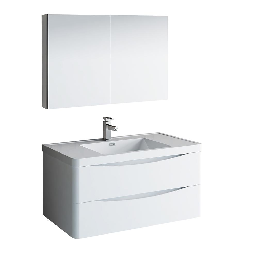 Fresca Tuscany 40" Wall Hung Modern Bathroom Vanity w/ Medicine Cabinet Vanity Fresca Glossy White 
