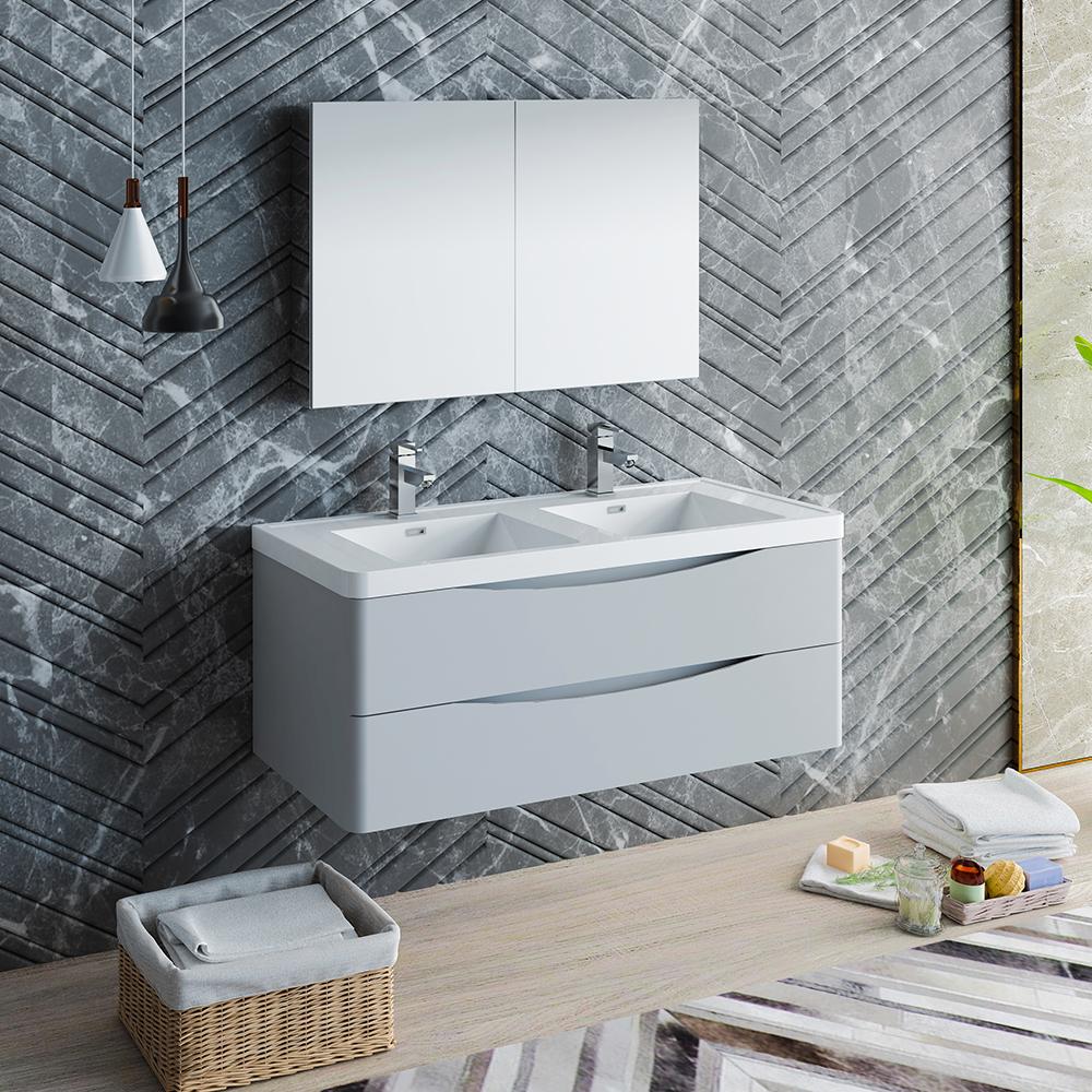 Fresca Tuscany 48" Wall Hung Double Sink Modern Bathroom Vanity w/ Medicine Cabinet Vanity Fresca 