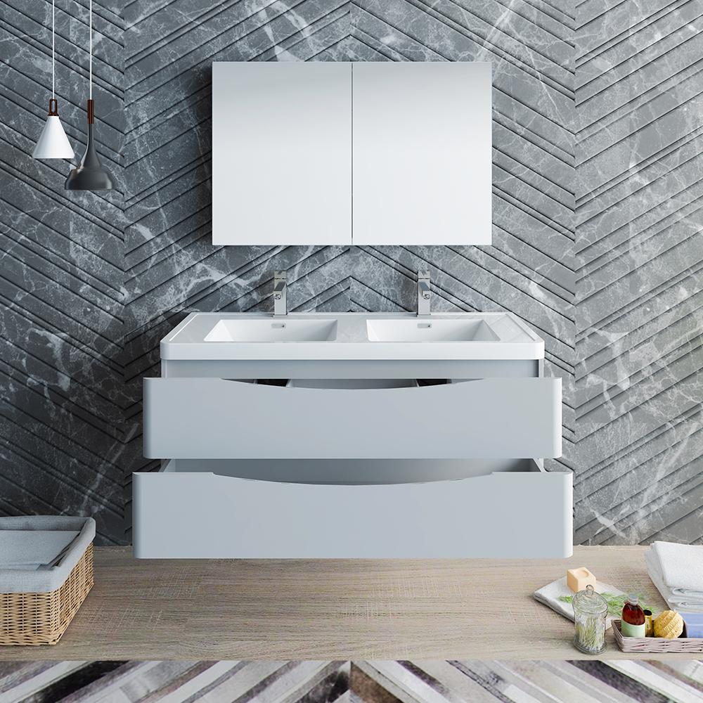 Fresca Tuscany 48" Wall Hung Double Sink Modern Bathroom Vanity w/ Medicine Cabinet Vanity Fresca 
