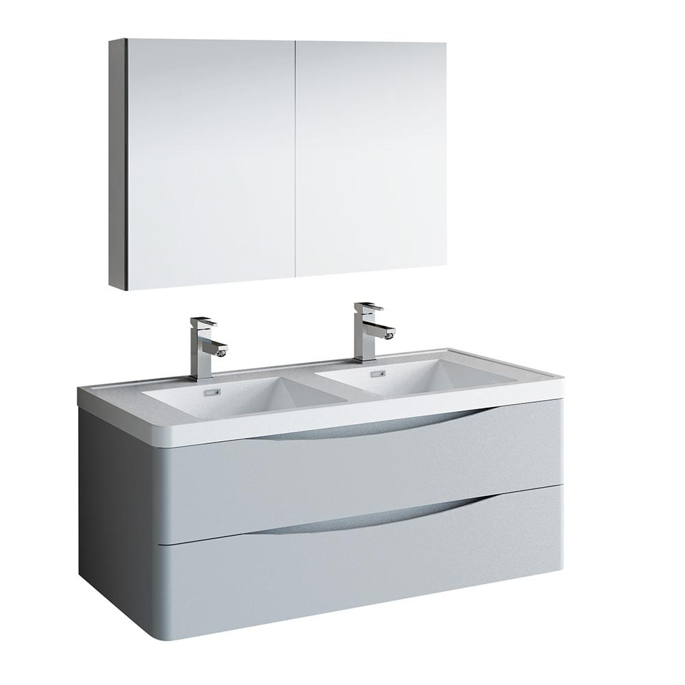 Fresca Tuscany 48" Wall Hung Double Sink Modern Bathroom Vanity w/ Medicine Cabinet Vanity Fresca Glossy Gray 