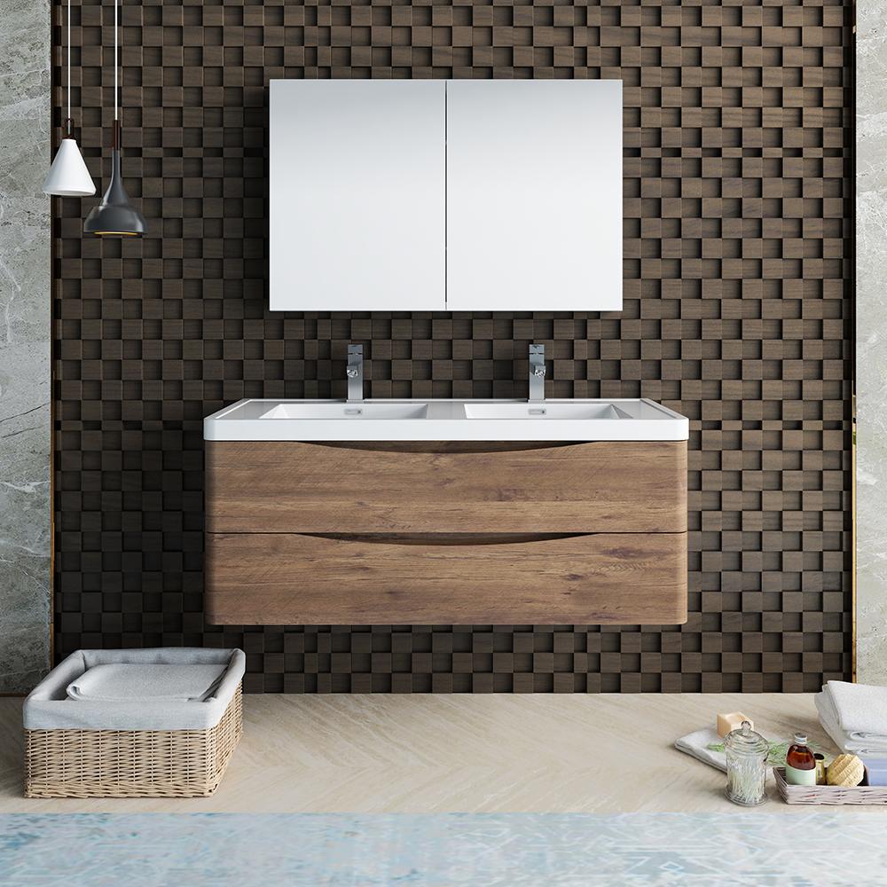 Fresca Tuscany 48" Wall Hung Double Sink Modern Bathroom Vanity w/ Medicine Cabinet Vanity Fresca 
