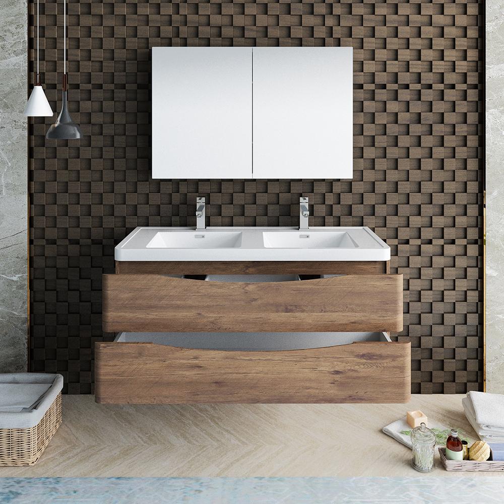 Fresca Tuscany 48" Wall Hung Double Sink Modern Bathroom Vanity w/ Medicine Cabinet Vanity Fresca 