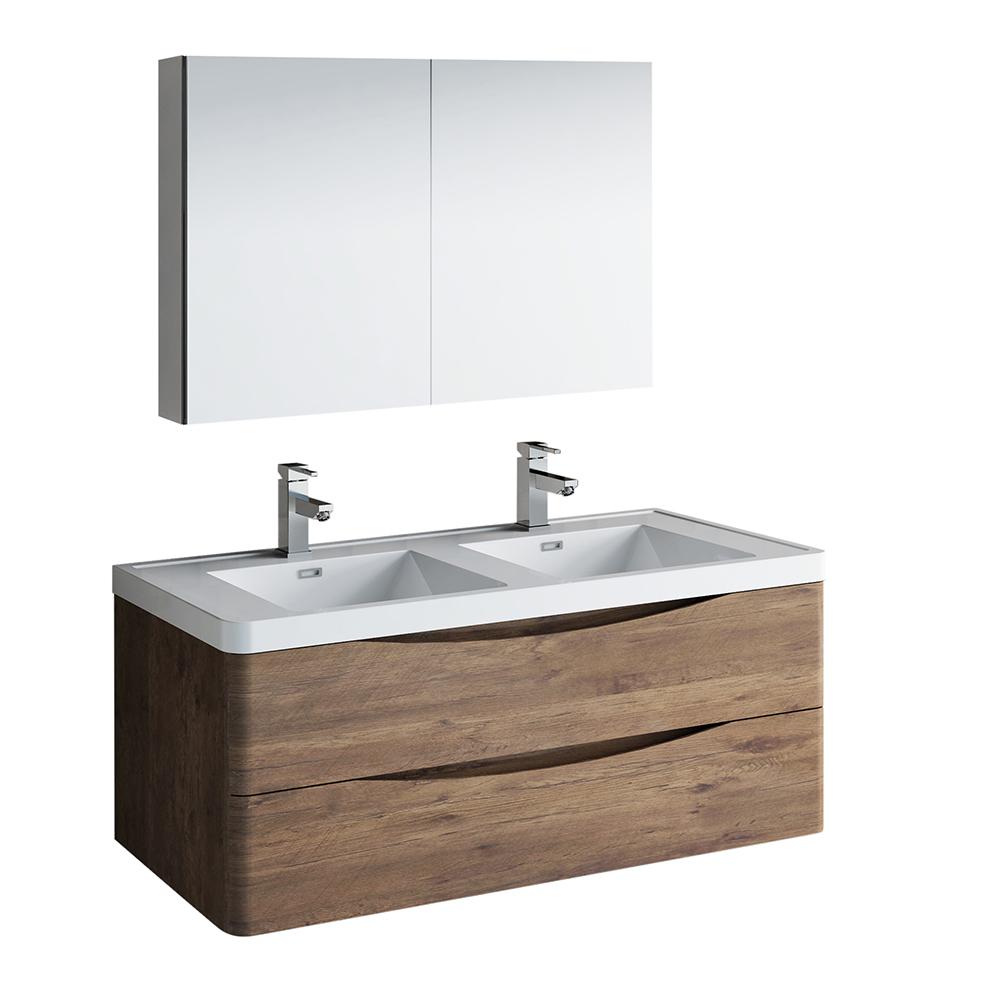 Fresca Tuscany 48" Wall Hung Double Sink Modern Bathroom Vanity w/ Medicine Cabinet Vanity Fresca Rosewood 