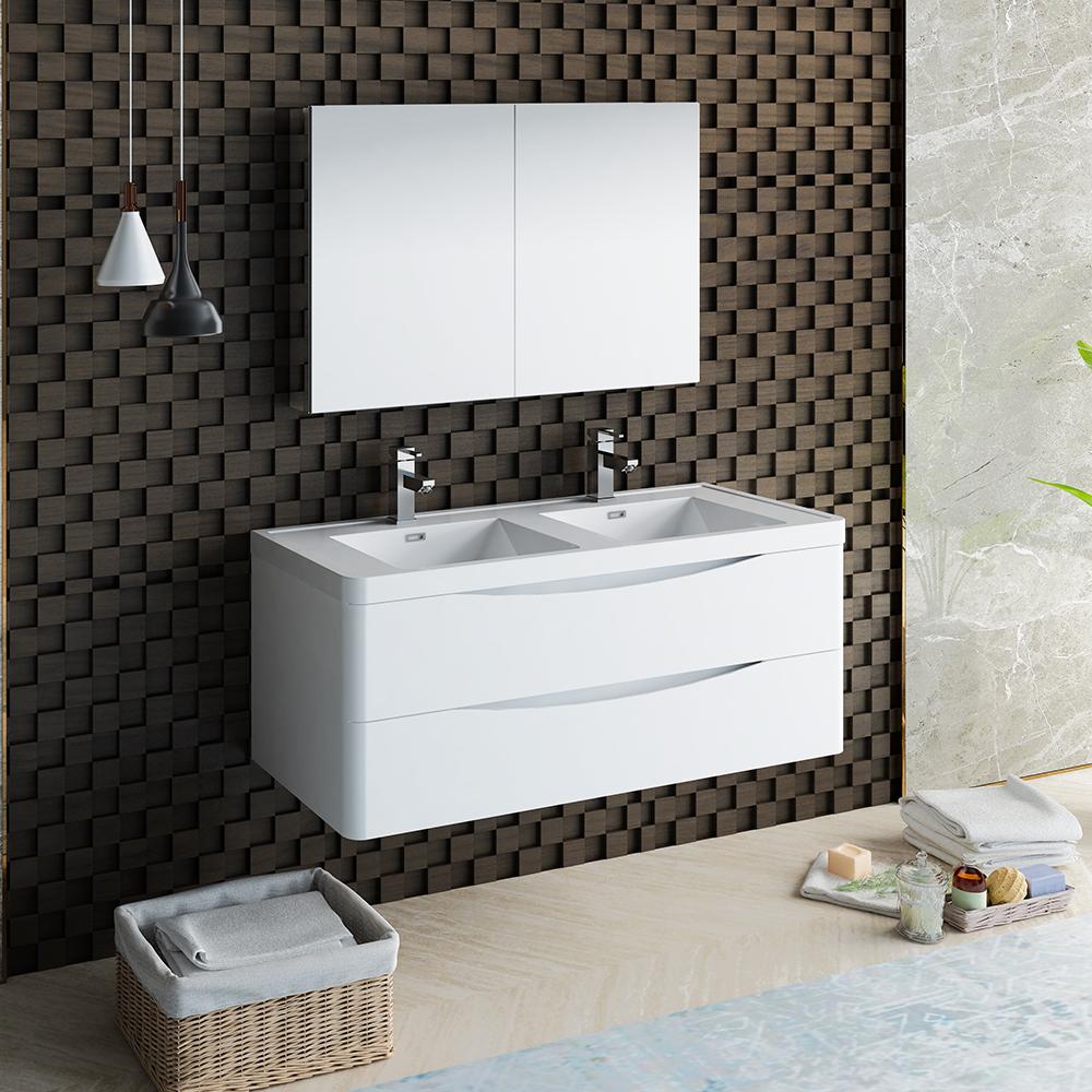 Fresca Tuscany 48" Wall Hung Double Sink Modern Bathroom Vanity w/ Medicine Cabinet Vanity Fresca 