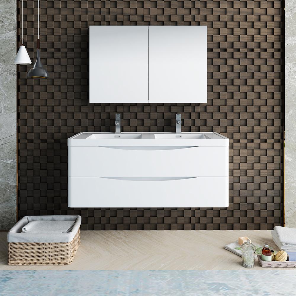 Fresca Tuscany 48" Wall Hung Double Sink Modern Bathroom Vanity w/ Medicine Cabinet Vanity Fresca 
