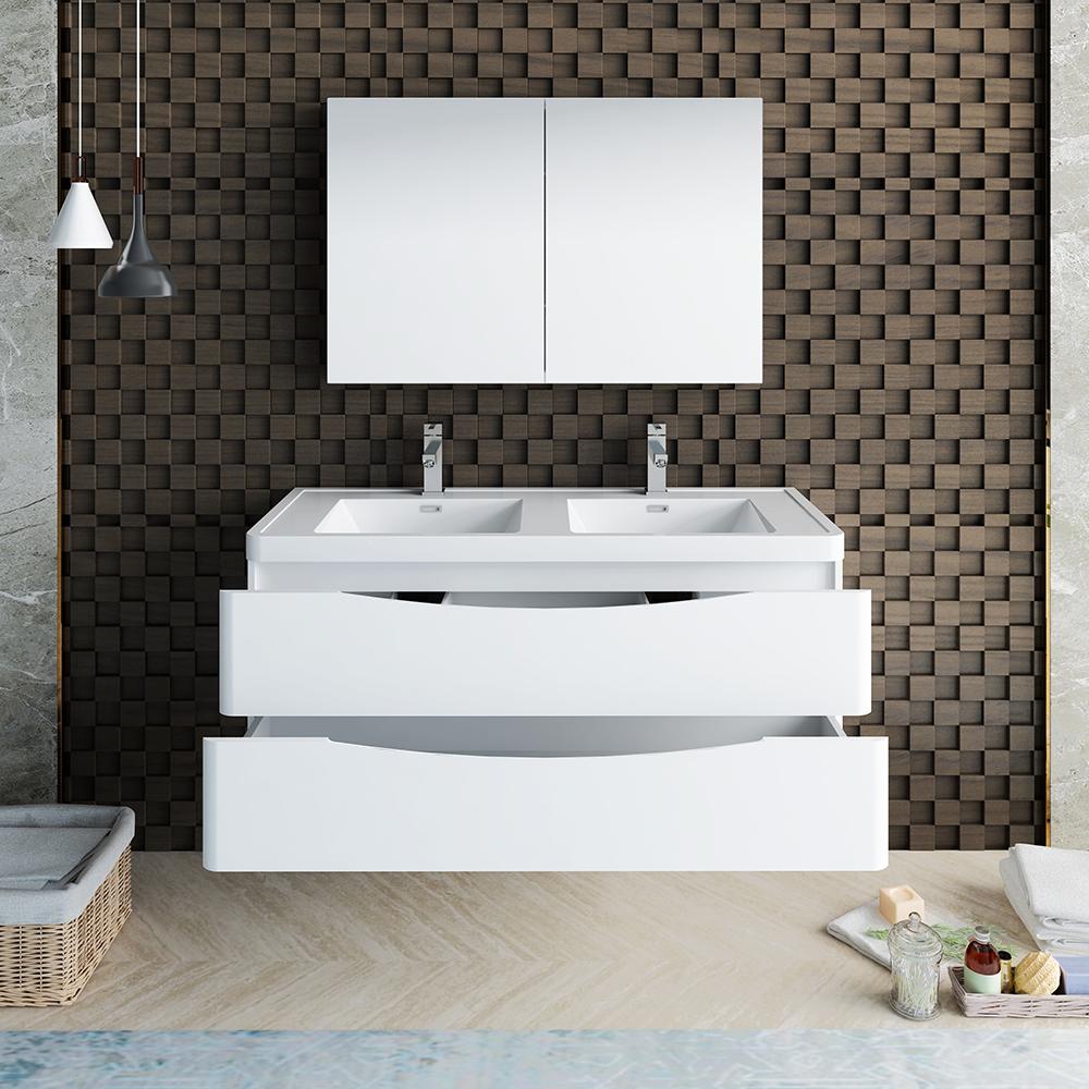 Fresca Tuscany 48" Wall Hung Double Sink Modern Bathroom Vanity w/ Medicine Cabinet Vanity Fresca 