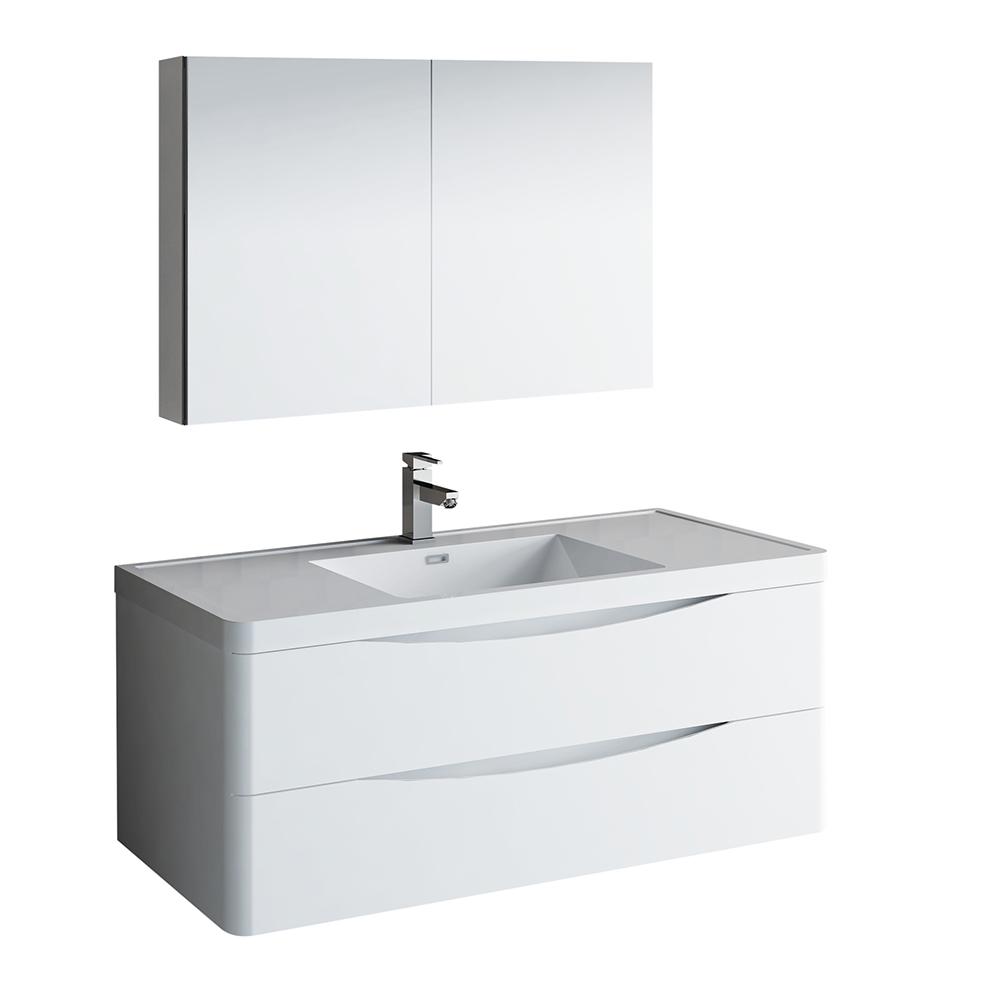 Fresca Tuscany 48" Wall Hung Modern Bathroom Vanity w/ Medicine Cabinet Vanity Fresca Glossy White 
