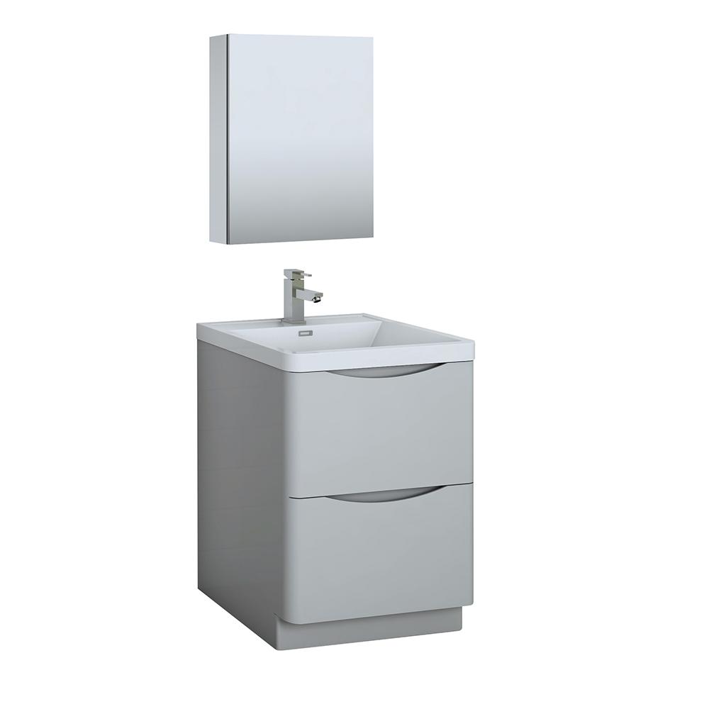 Fresca Tuscany 24" Free Standing Modern Bathroom Vanity w/ Medicine Cabinet Vanity Fresca Glossy Gray 