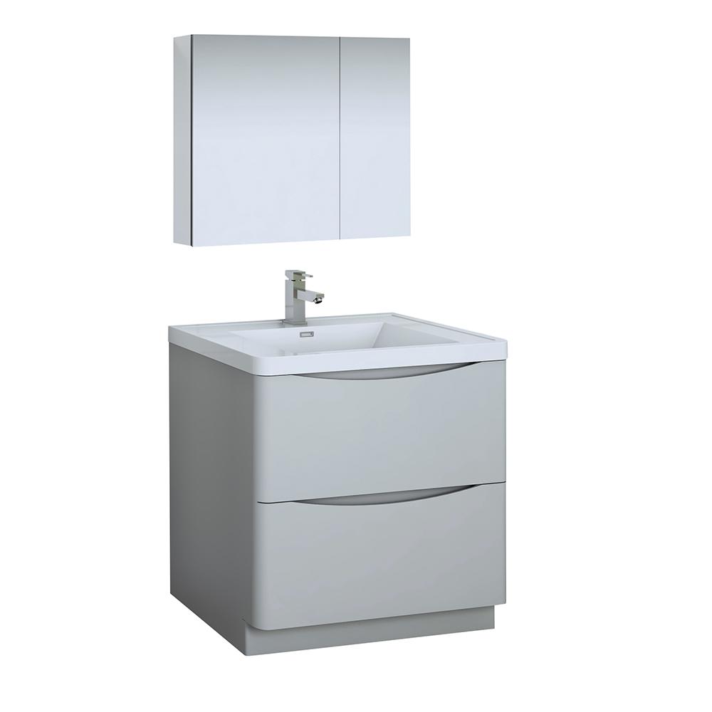 Fresca Tuscany 32" Free Standing Modern Bathroom Vanity w/ Medicine Cabinet Vanity Fresca Glossy Gray 
