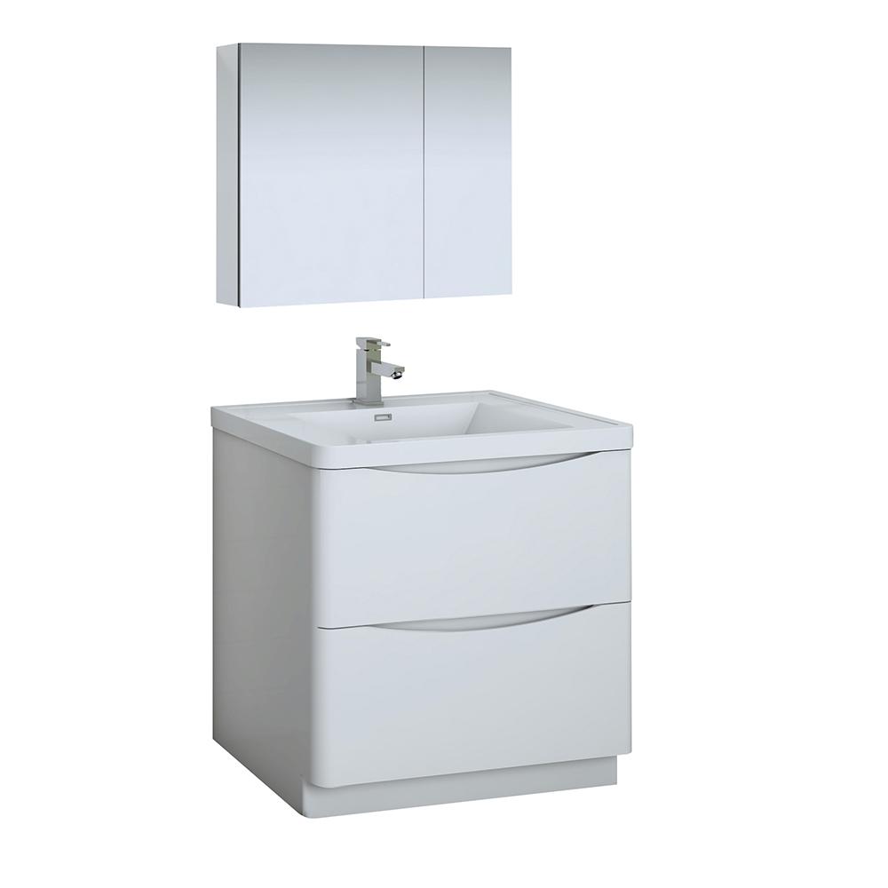 Fresca Tuscany 32" Free Standing Modern Bathroom Vanity w/ Medicine Cabinet Vanity Fresca Glossy White 