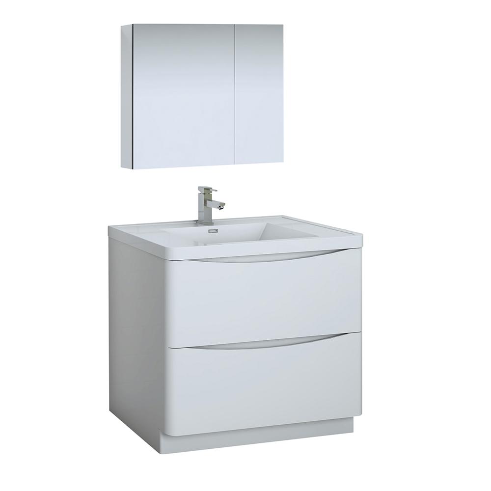 Fresca Tuscany 36" Free Standing Modern Bathroom Vanity w/ Medicine Cabinet Vanity Fresca Glossy White 