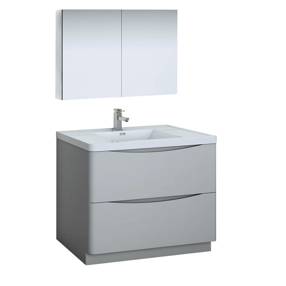 Fresca Tuscany 40" Free Standing Modern Bathroom Vanity w/ Medicine Cabinet Vanity Fresca Glossy Gray 