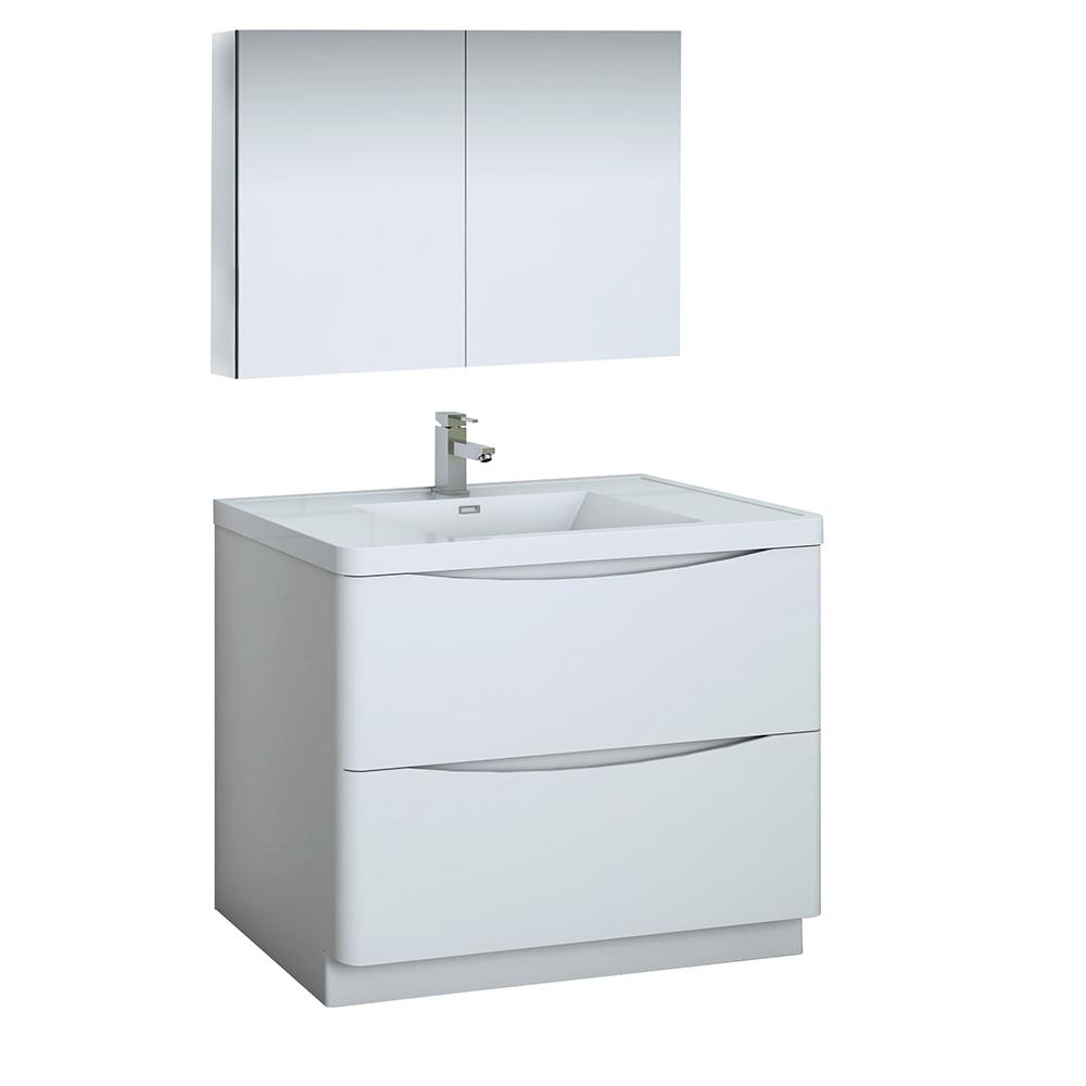 Fresca Tuscany 40" Free Standing Modern Bathroom Vanity w/ Medicine Cabinet Vanity Fresca Glossy White 