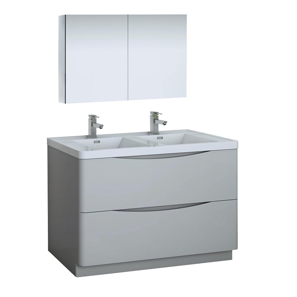 Fresca Tuscany 48" Standing Double Sink Modern Bathroom Vanity w/ Medicine Cabinet Vanity Fresca Glossy Gray 