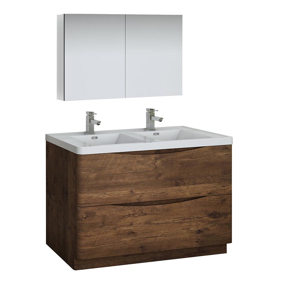 Fresca Tuscany 48" Standing Double Sink Modern Bathroom Vanity w/ Medicine Cabinet Vanity Fresca Rosewood 