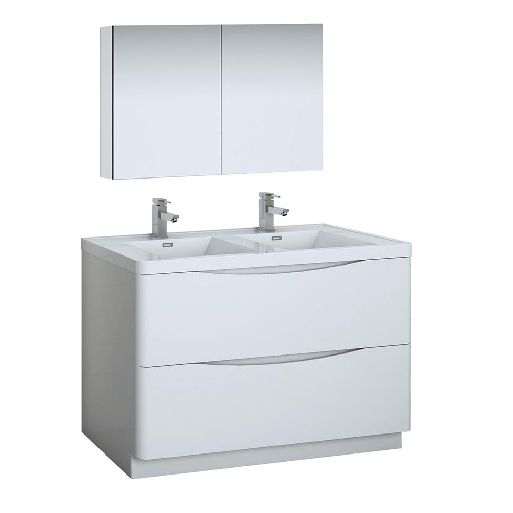 Fresca Tuscany 48" Standing Double Sink Modern Bathroom Vanity w/ Medicine Cabinet Vanity Fresca Glossy White 