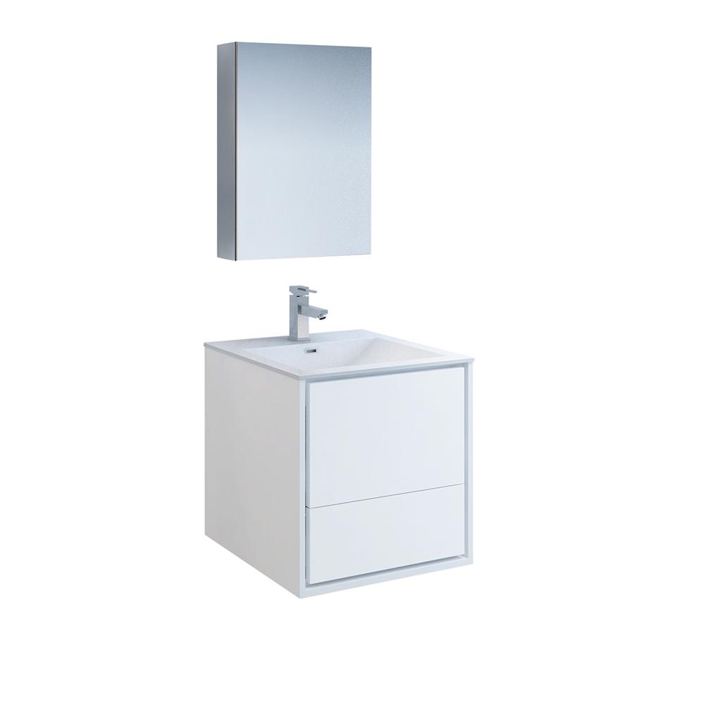 Fresca Catania 24" Wall Hung Modern Bathroom Vanity w/ Medicine Cabinet Vanity Fresca Glossy White 