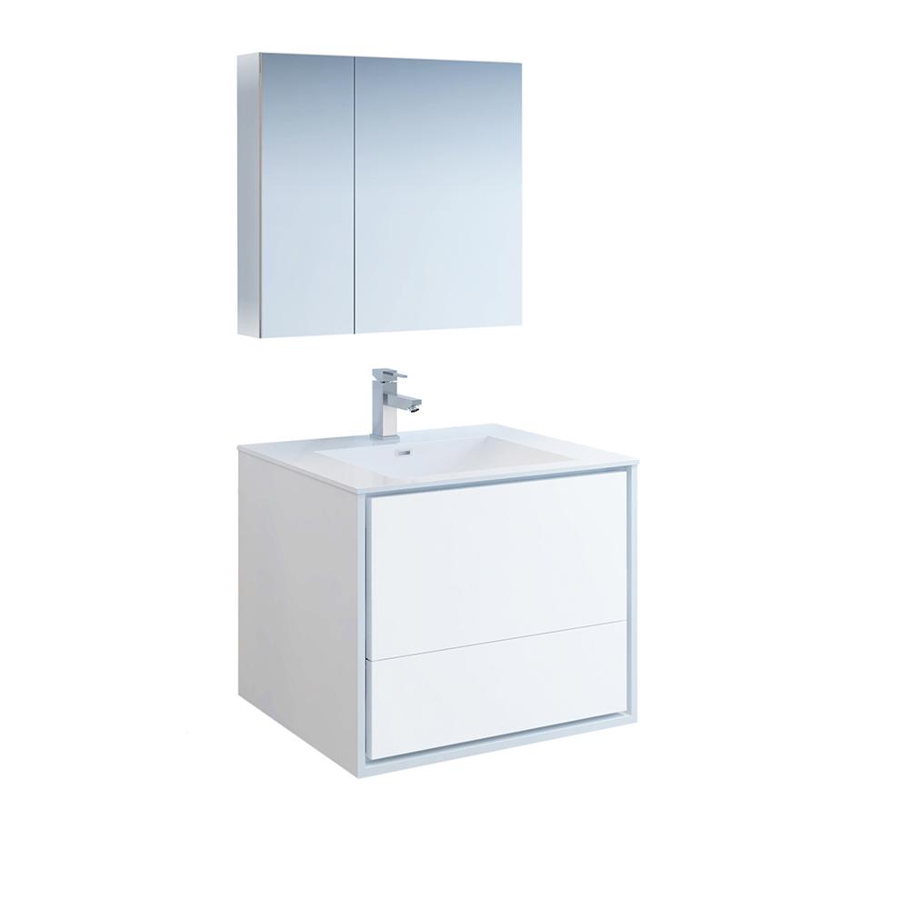 Fresca Catania 30" Wall Hung Modern Bathroom Vanity w/ Medicine Cabinet Vanity Fresca Glossy White 