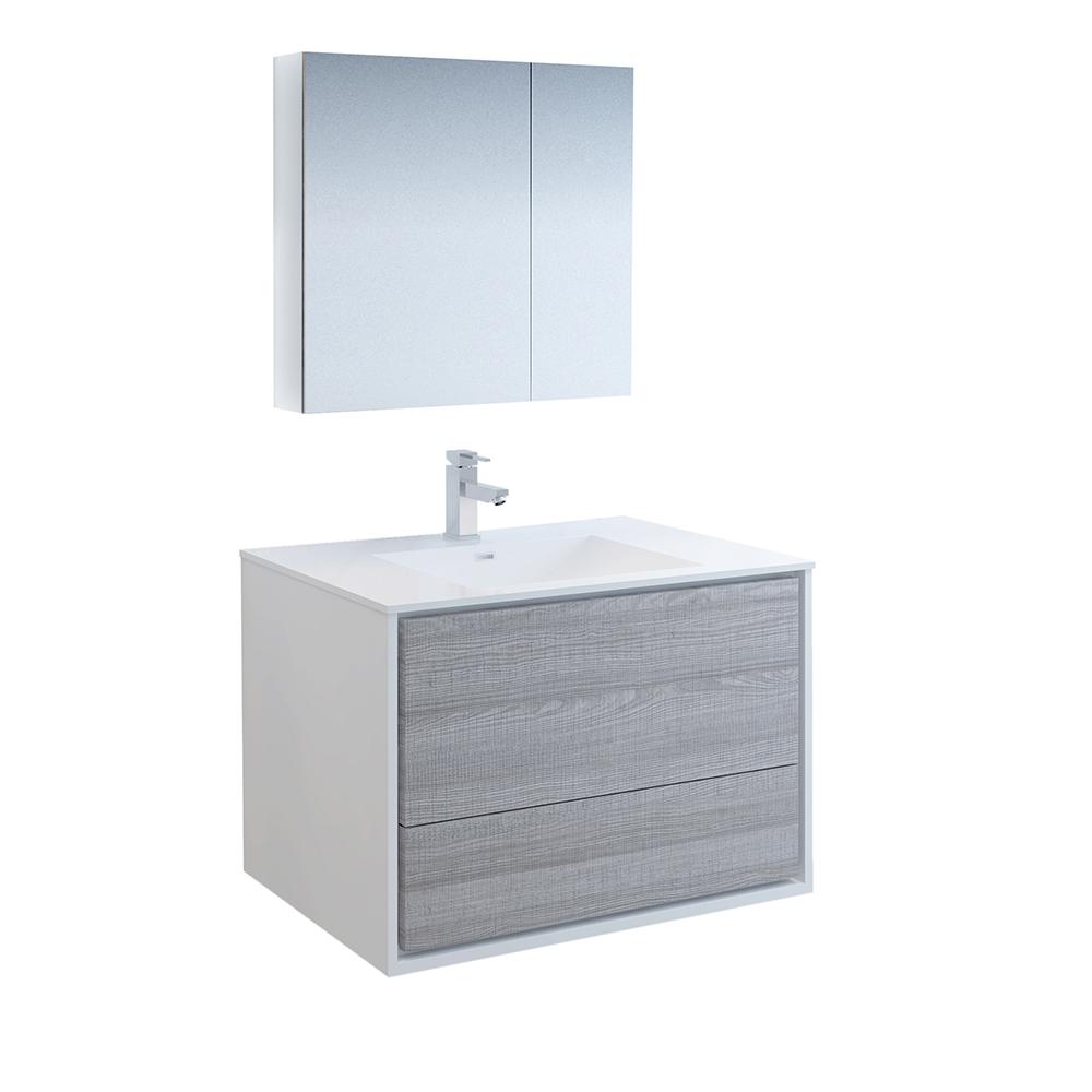 Fresca Catania 36" Wall Hung Modern Bathroom Vanity w/ Medicine Cabinet Vanity Fresca Glossy Ash Gray 