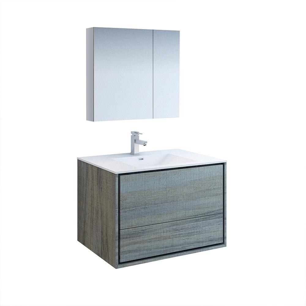 Fresca Catania 36" Wall Hung Modern Bathroom Vanity w/ Medicine Cabinet Vanity Fresca Ocean Gray 