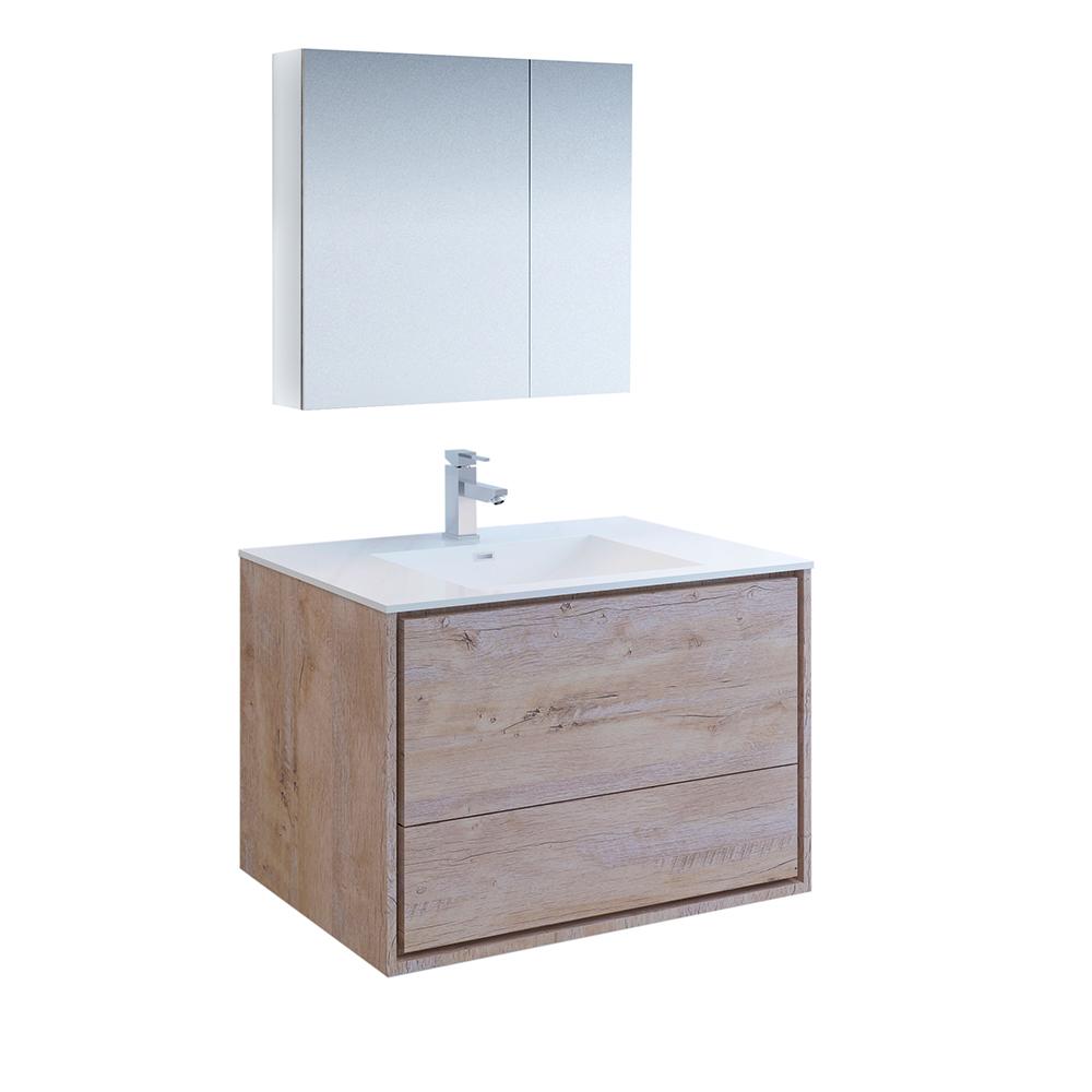 Fresca Catania 36" Wall Hung Modern Bathroom Vanity w/ Medicine Cabinet Vanity Fresca Rustic Natural Wood 