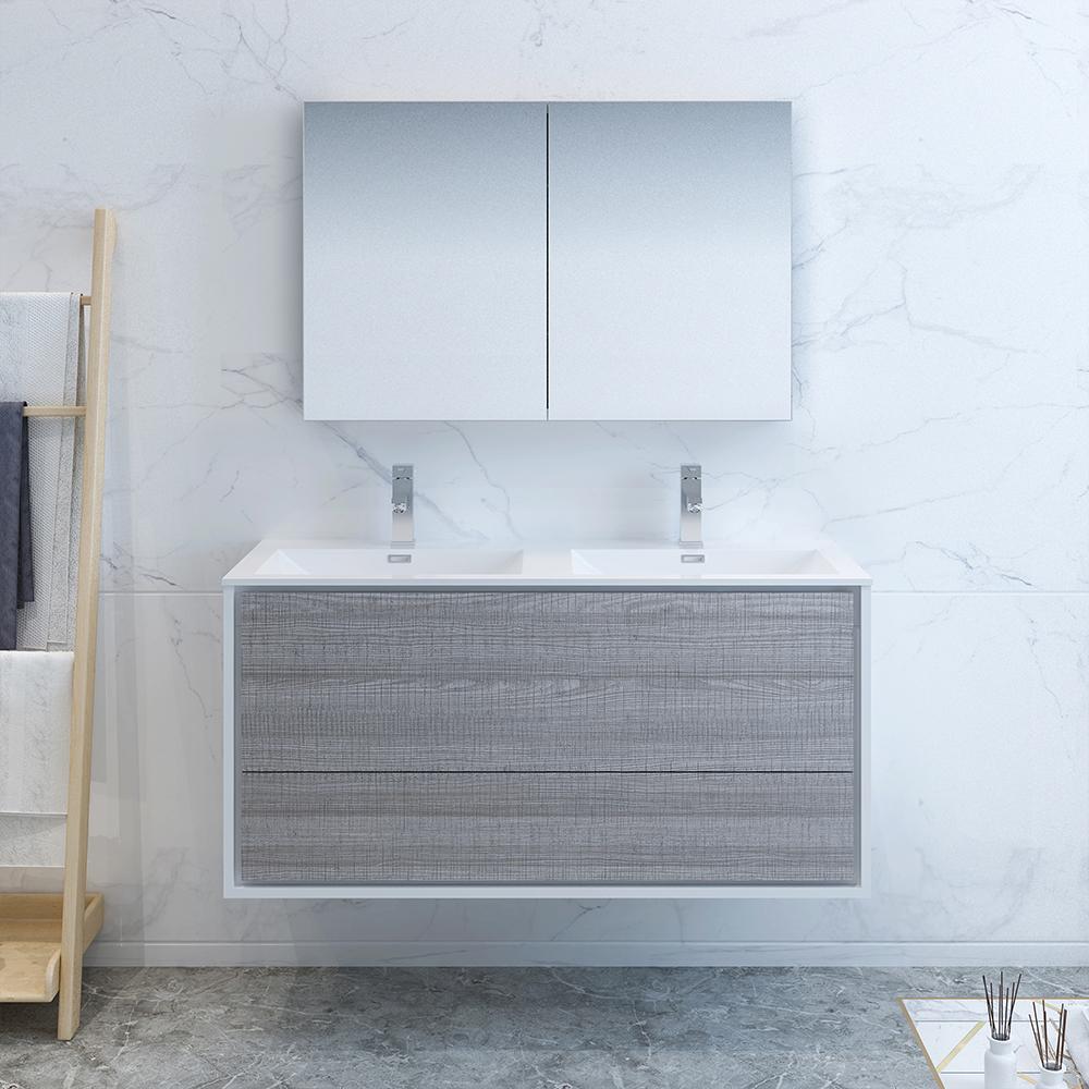 Fresca Catania 48" Wall Hung Double Sink Modern Bathroom Vanity w/ Medicine Cabinet Vanity Fresca 