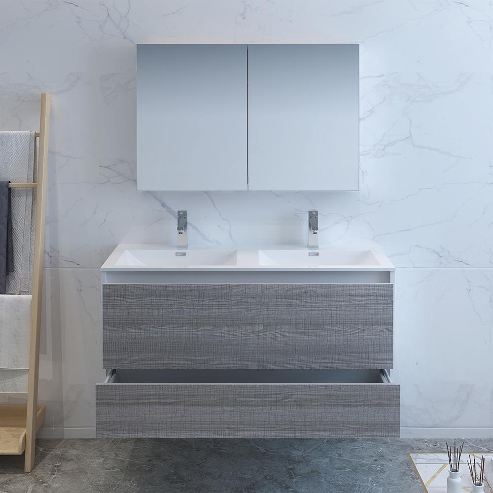 Fresca Catania 48" Wall Hung Double Sink Modern Bathroom Vanity w/ Medicine Cabinet Vanity Fresca 