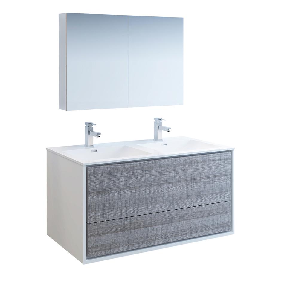 Fresca Catania 48" Wall Hung Double Sink Modern Bathroom Vanity w/ Medicine Cabinet Vanity Fresca Glossy Ash Gray 