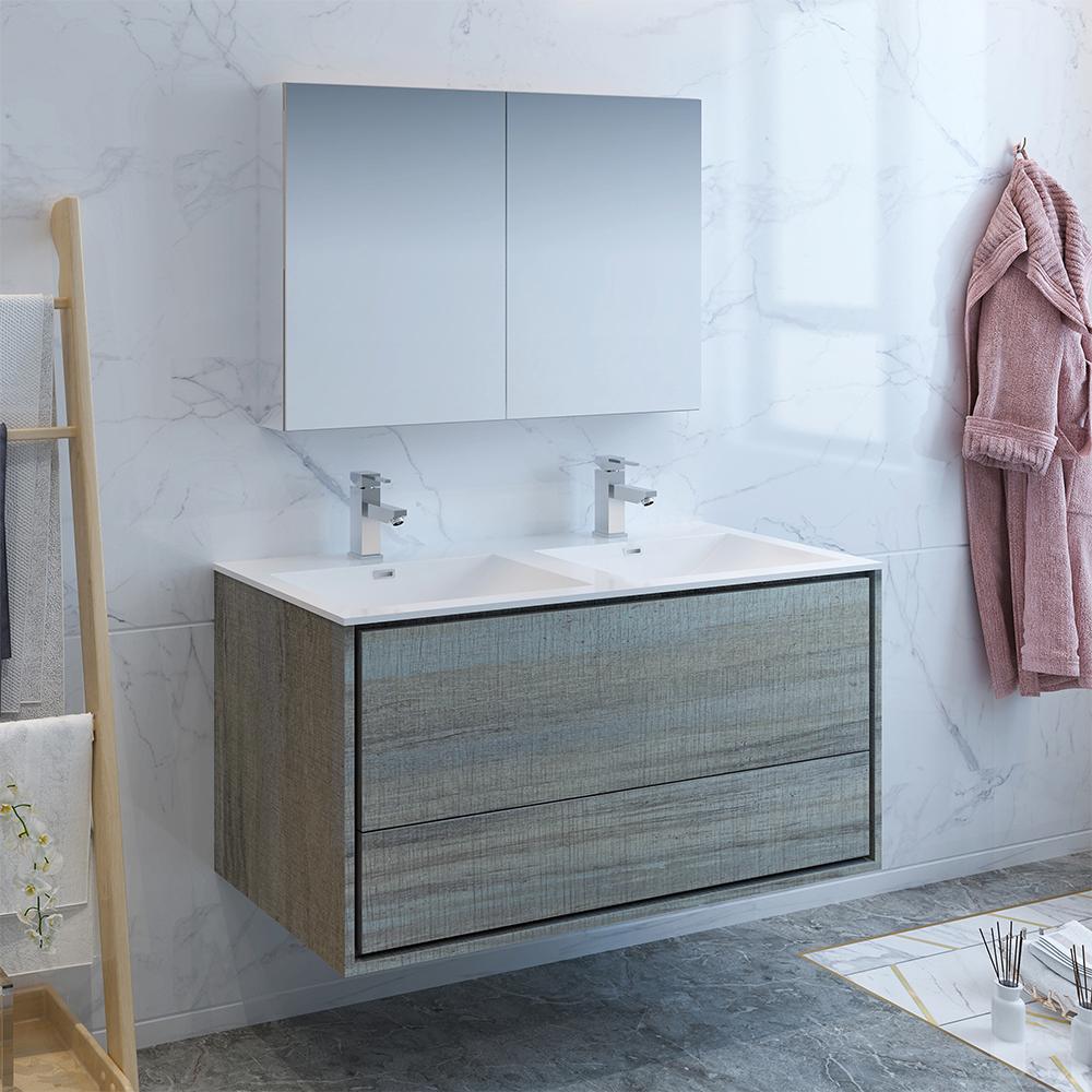 Fresca Catania 48" Wall Hung Double Sink Modern Bathroom Vanity w/ Medicine Cabinet Vanity Fresca 